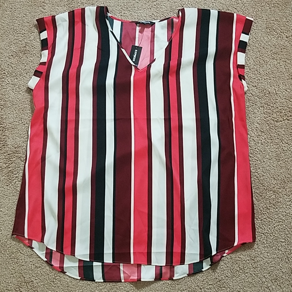 Express pink and black striped roll sleeve…